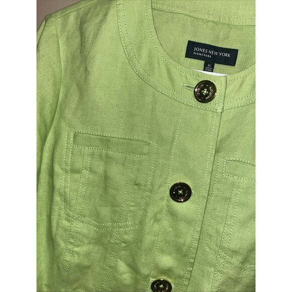 Jones New York Women's 100% Linen Utility Jacket M Gold Buttons Preppy Classy - Picture 3 of 13